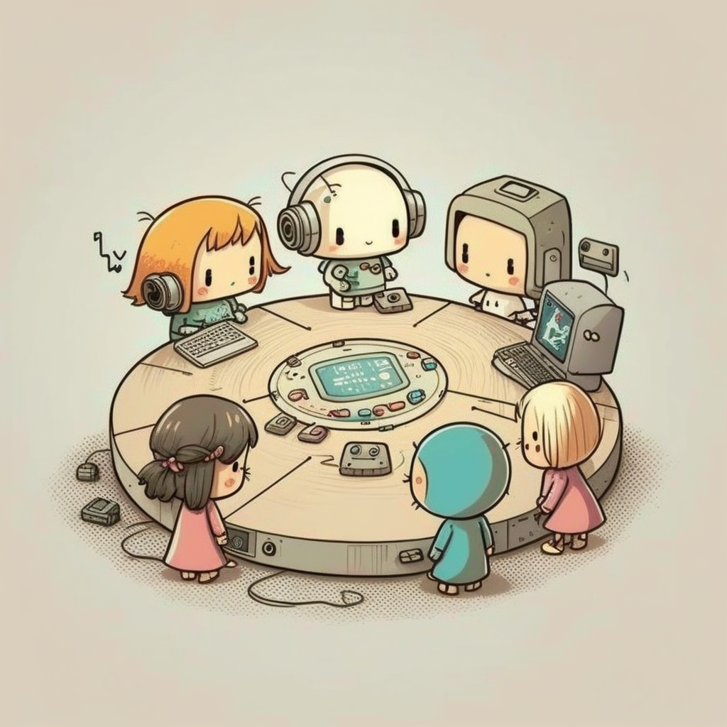 Human-Machine surrounding over a table discussing