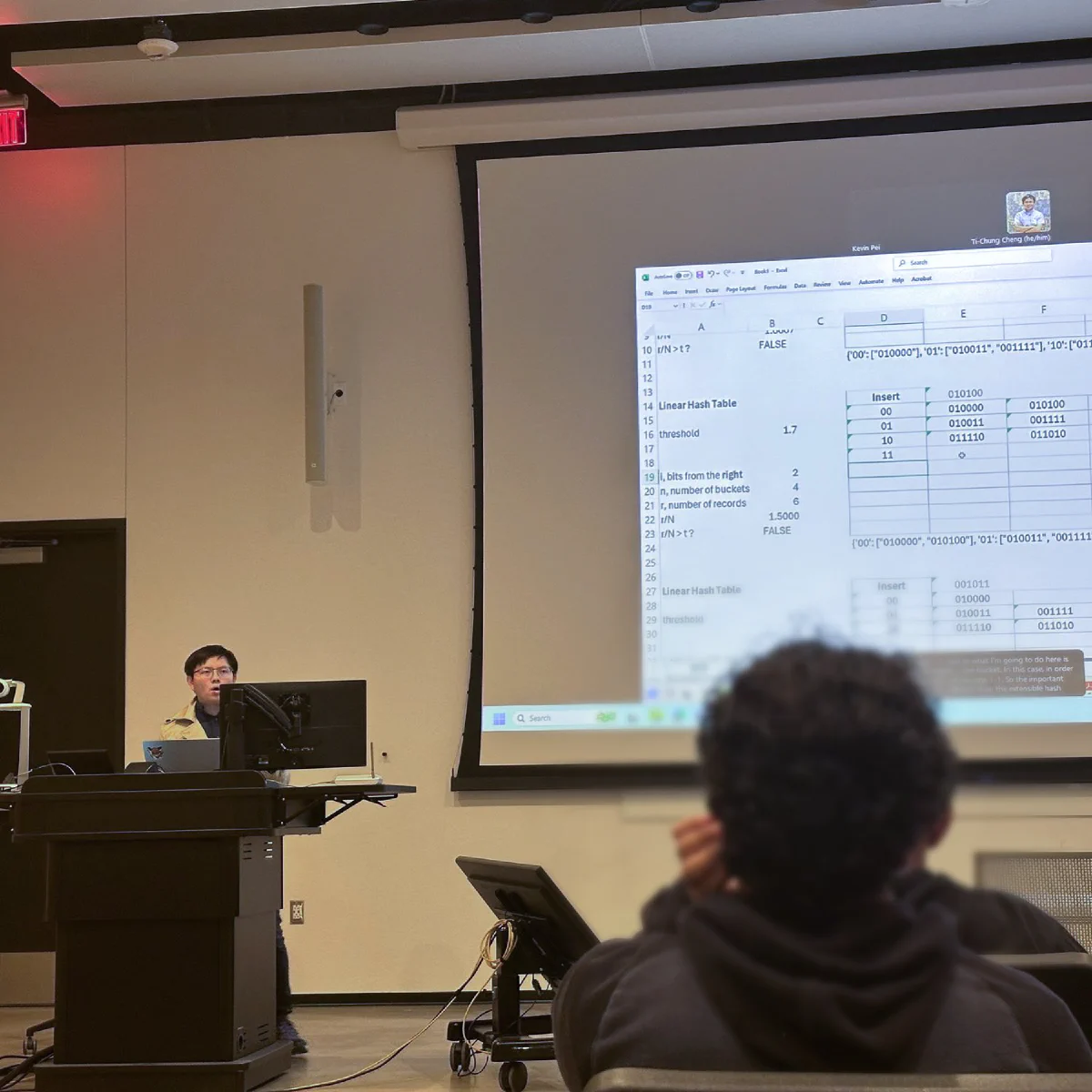 Lecture warm-up activity on linear hashing mechanics with visual scaffolding.